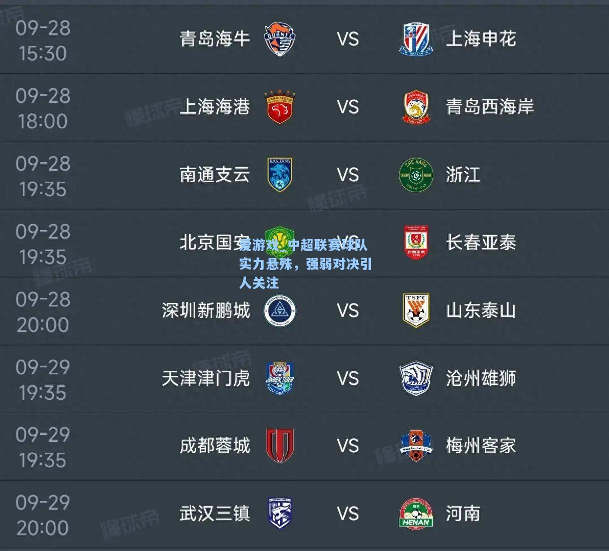 中超联赛球队实力悬殊，强弱对决引人关注